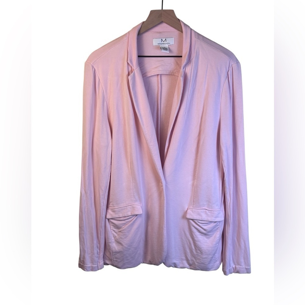 Magaschoni Elegant Pink Women's Knit One Button Blazer Size XL